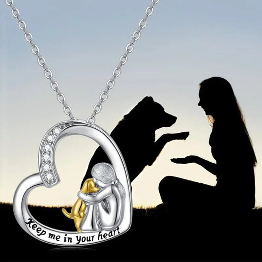 925 Sterling Silver Necklace ��� Heart & Dog Design With Zirconia