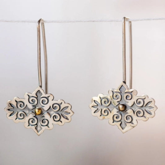 Silver Plated Inlaid Golden Stone Earrings