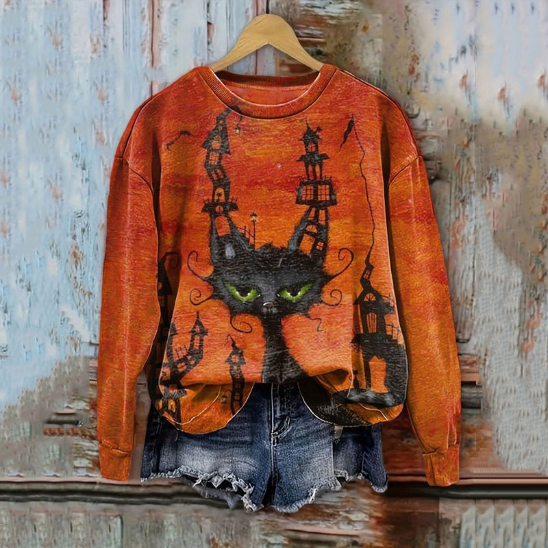 Halloween Fun Black Cat Casual Sweatshirt elevenforest