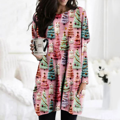 Christmas Tree Cute Cat 3D Print Tunic elevenforest
