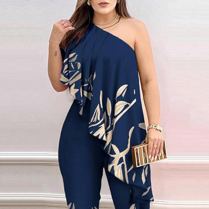 LD | Asymmetrische jumpsuit met ruches