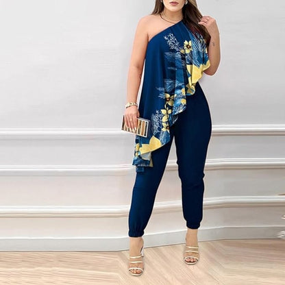 LD | Asymmetrische jumpsuit met ruches