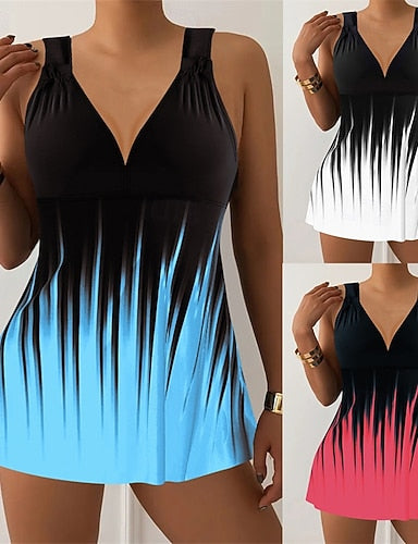 Tankini Two Piece Swimsuit Deep V Swimwear Swimwear White Blue Breathable Quick Dry Lightweight Sleeveless - Swimming Surfing Beach Summer Spring