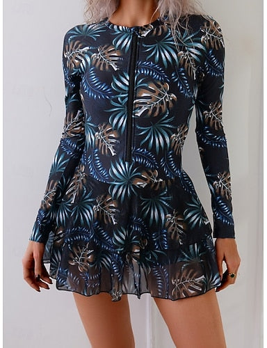 Swimwear Tankini 2 Piece Shorts Swimsuit Zip Up Tummy Control High Waist Slim Vacation Beach Wear Round Neck Sleeveless Long Sleeve Bathing Suits