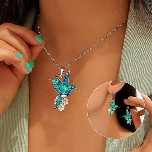 Turquoise Hummingbird Necklace With Bonus Earrings – Limited Time Offer