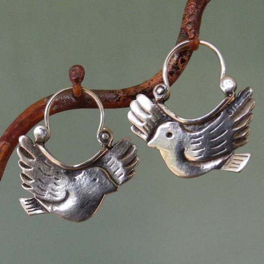 Vintage Bird Earrings In Silver