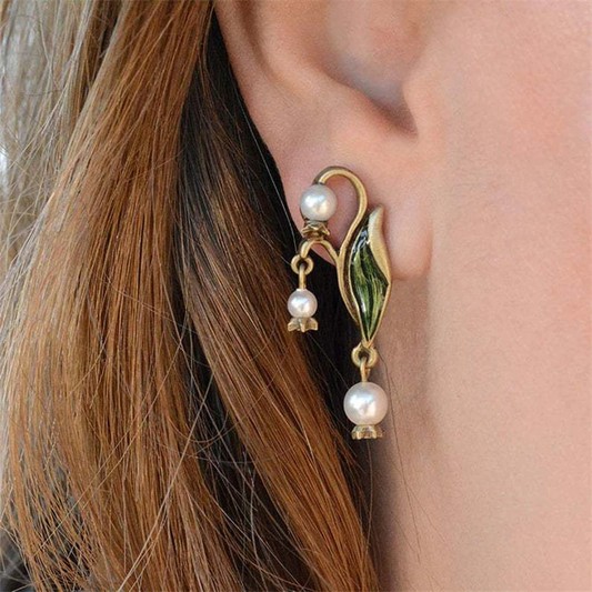 Earrings With Enamel and Pearls