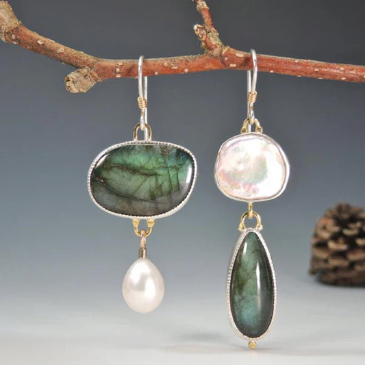 Natural Stone Earrings in Silver