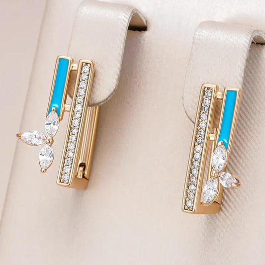 Earrings With Blue Enamel and Zirconia in Gold