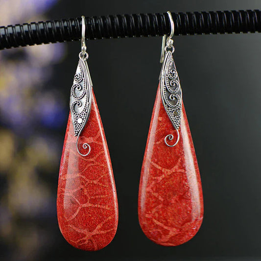 Red Stone Silver Earrings
