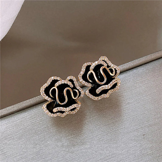 Black Lotus Earrings in Gold