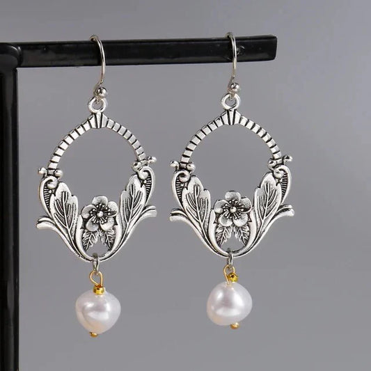 Silver Pearl Dangling Earrings