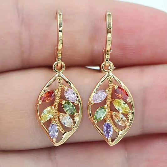 Multicolor Crystal Leaf Earrings