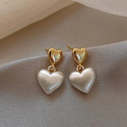 Gold Pearl Heart Earrings