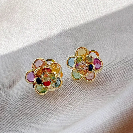 Colorful Crystal Flower Earrings