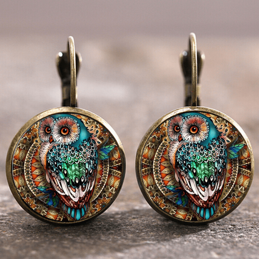 Rounded Crystal Owl Earrings