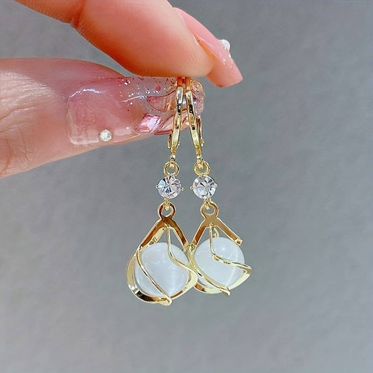 White Opal Dangling Golden Earrings
