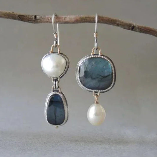 Natural Stone Earrings in Silver