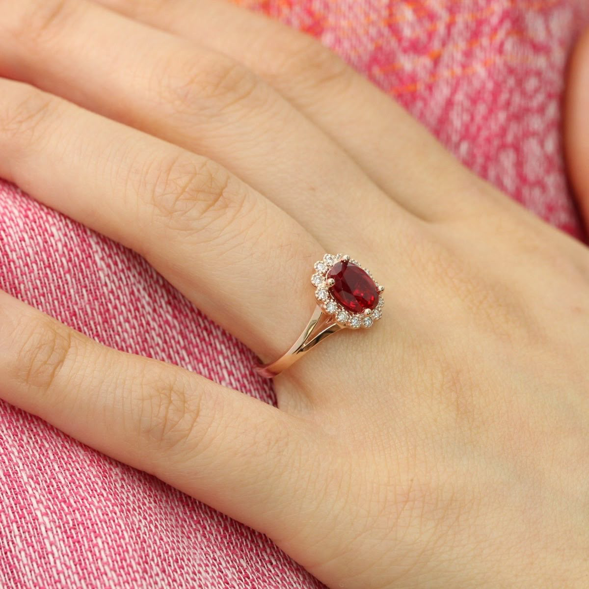 Ruby Oval Halo Ring
