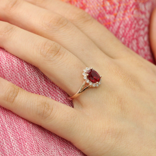 Ruby Oval Halo Ring