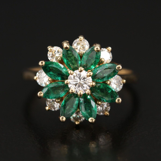 Emerald Daisy Cluster Ring
