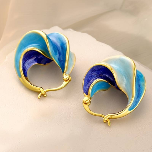 Blue Enamel Earrings in Gold
