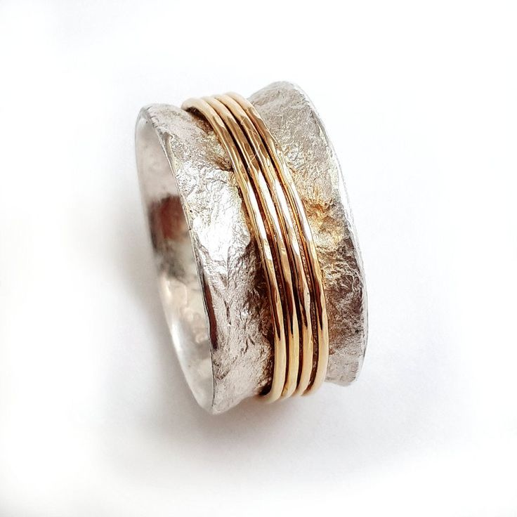 Golden Thread Ring In Vintage Silver
