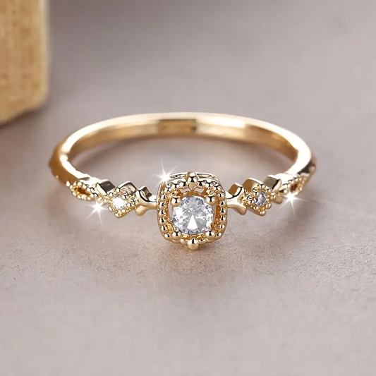 Vintage Crystal Bright Golden Ring