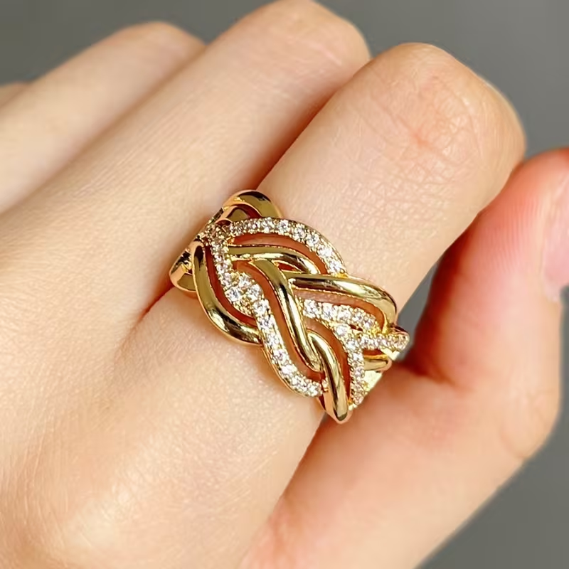 Vintage Gold Braided Zirconia Ring