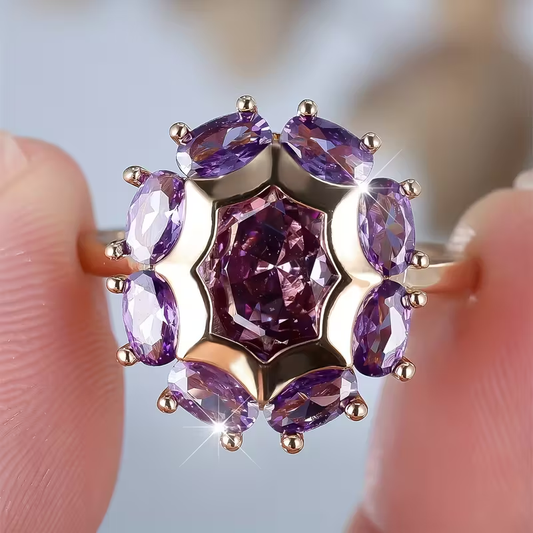 Vintage Violet Crystalline Gold Ring
