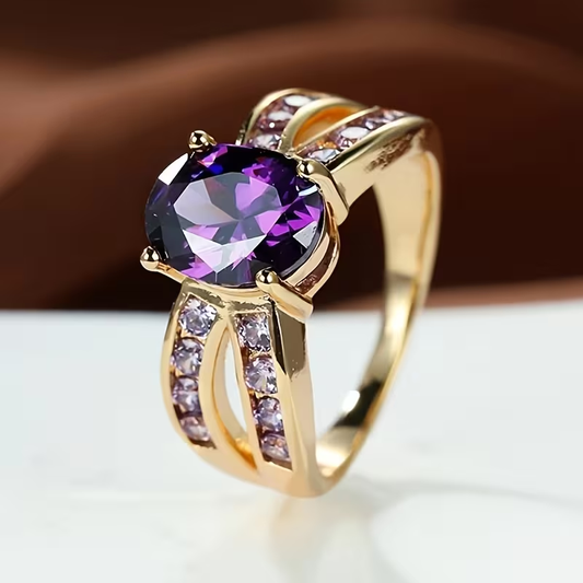Vintage Violet Crystal Gold Ring