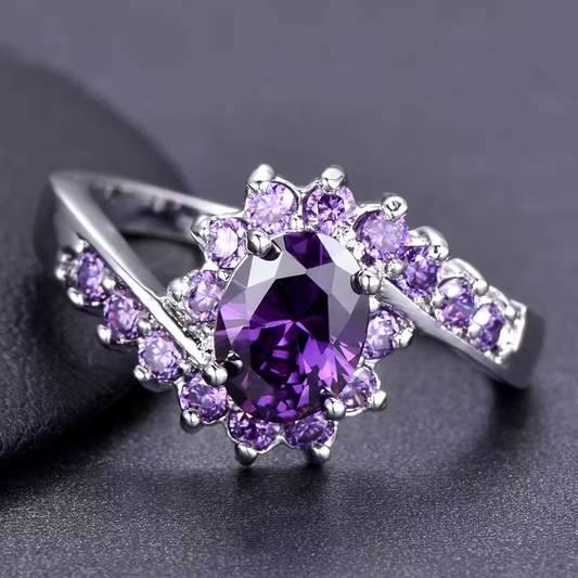 Vintage Violet Wavy Orbit Ring