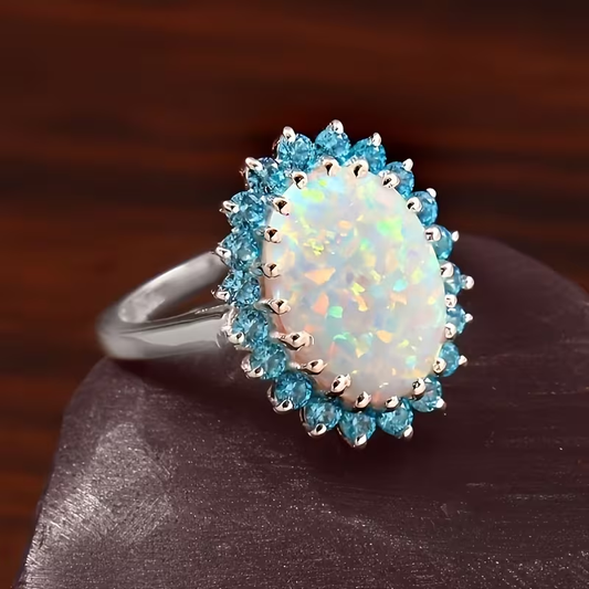 Vintage Opal Blue Silver Ring
