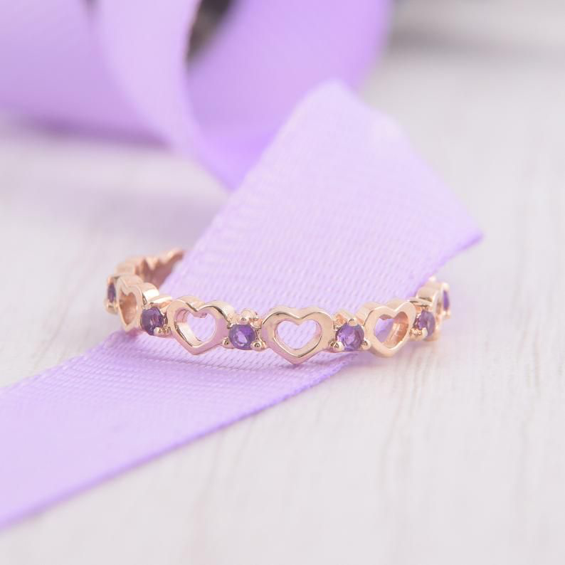 Amethyst Heart Band Ring