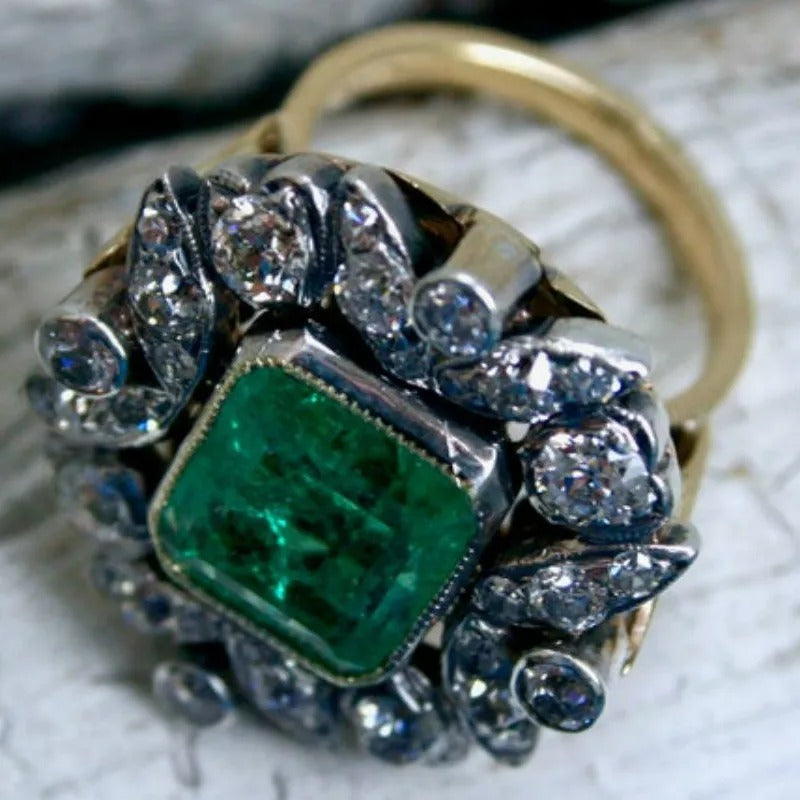 Emerald Crystal Square Ring