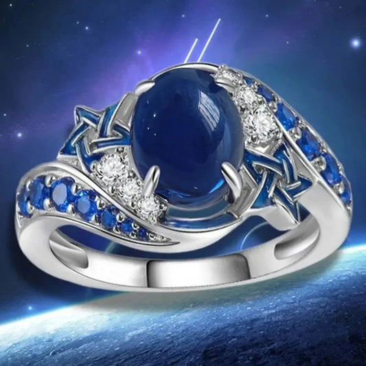 Exotic Blue Stone Silver Ring