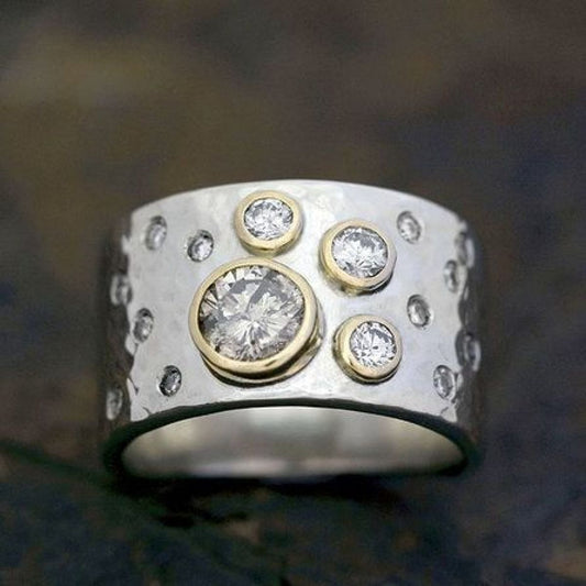 Vintage Silver Forged Gold Zirconia Ring