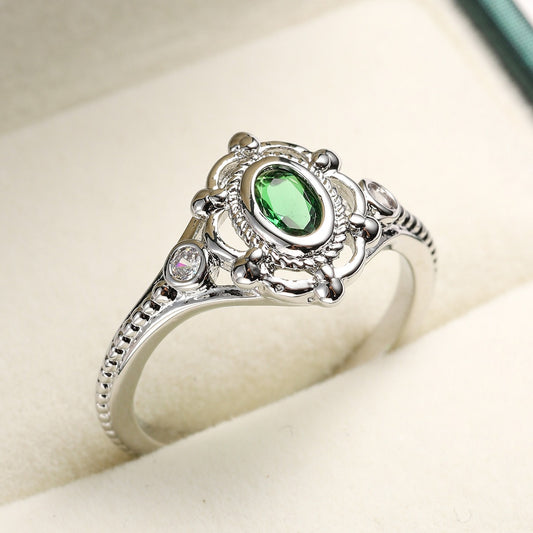 Black Crystal Eye Silvered Ring