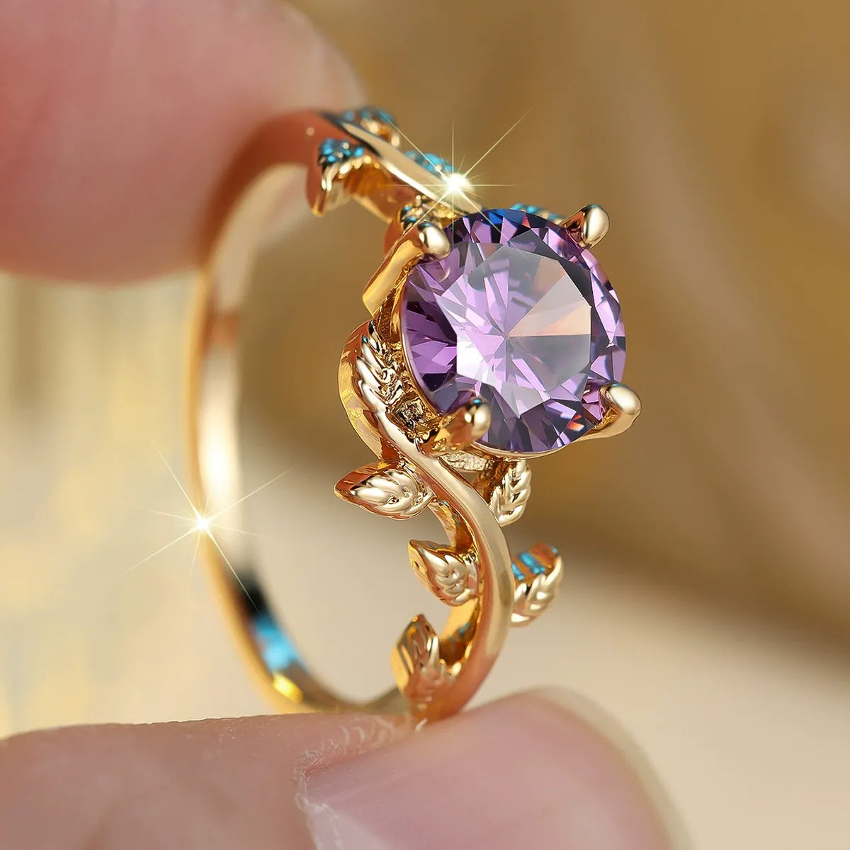 Violet Crystalline Drop Bright Ring