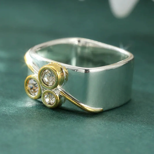 Vintage Inlaid Triple Zirconia Silver Ring