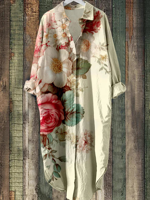 LD midi-jurk met knoopjes en bloemenprint