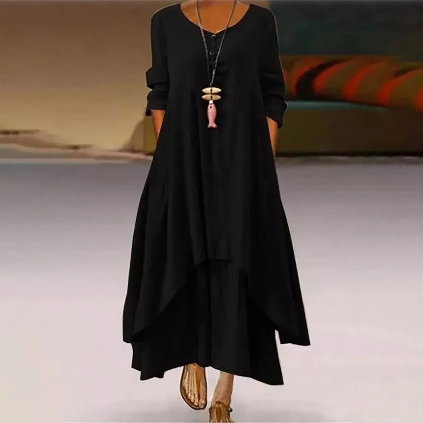 LD Meerlagige vloeiende midi-jurk