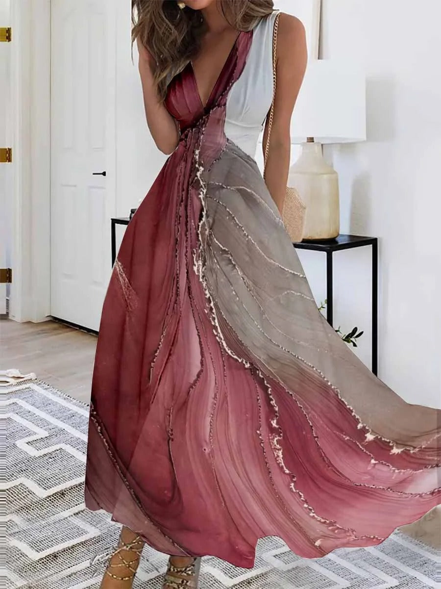 LD | V-hals mouwloze maxi jurk