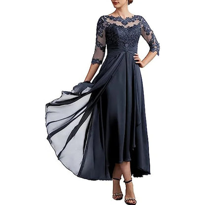 LD | Chiffon maxi jurk met transparante mouwen in midi lengte