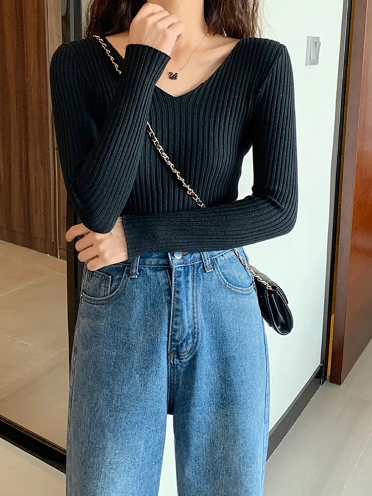 LD Basic gebreide trui met V-hals