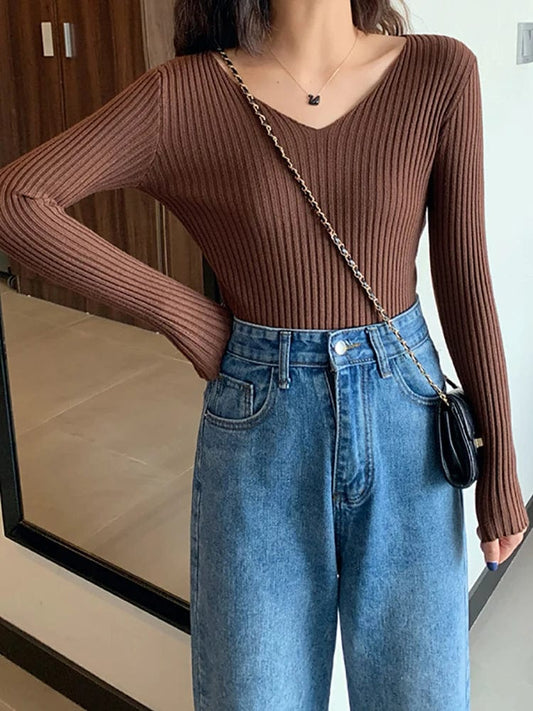 LD Basic gebreide trui met V-hals