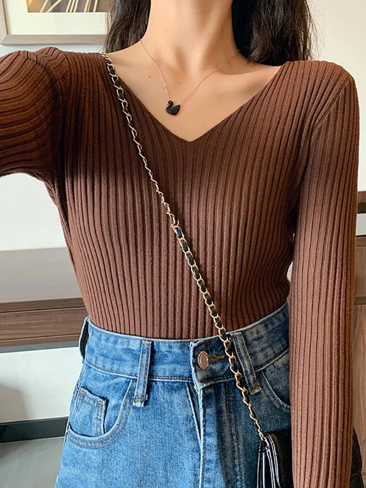 LD Basic gebreide trui met V-hals