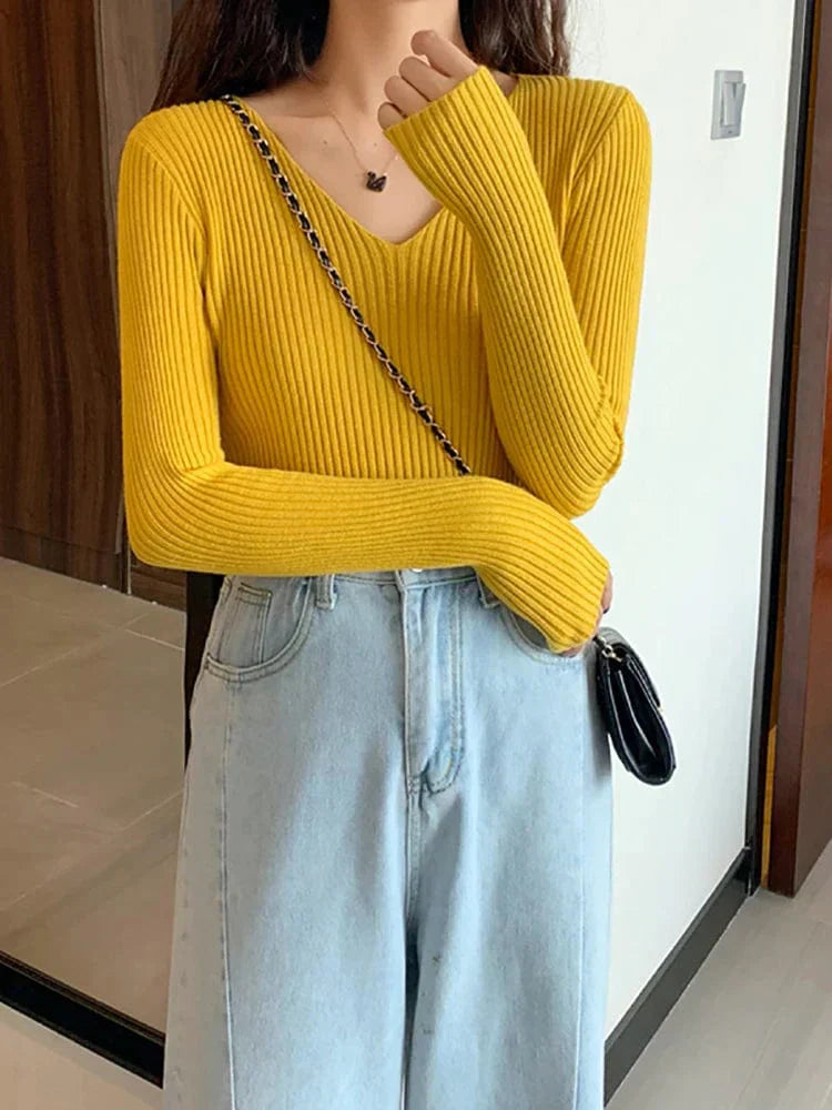 LD Basic gebreide trui met V-hals