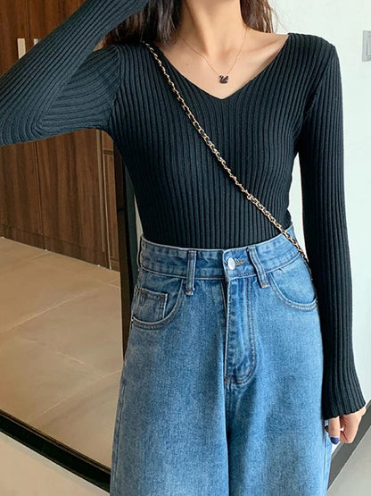 LD Basic gebreide trui met V-hals