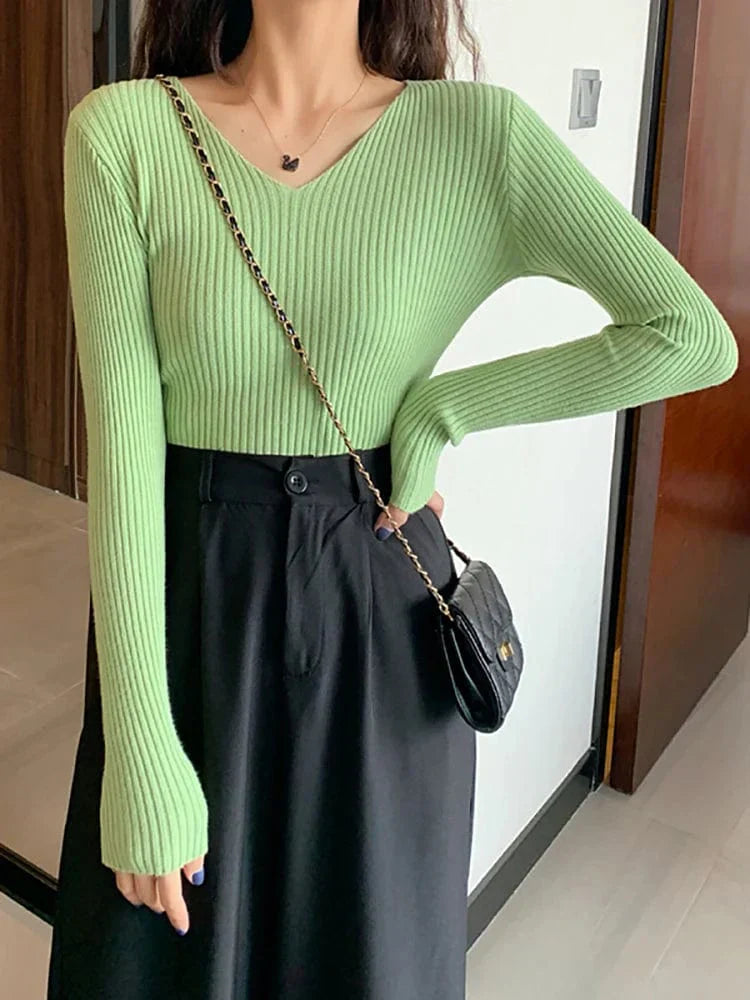 LD Basic gebreide trui met V-hals